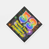 Serviette En Papier 53e anniversaire : Fun Fireworks Motif + Rainbow 5 (Coin)