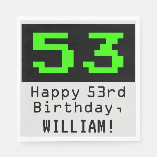 Serviette En Papier 53e anniversaire - Nerdy / Geeky Style "53" & Nom (Devant)