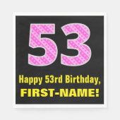 Serviette En Papier 53e anniversaire : Pink Stripes and Hearts "53" +  (Devant)