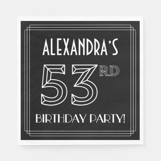 Serviette En Papier 53e fête d'anniversaire : Style Art Déco + Nom per (Devant)
