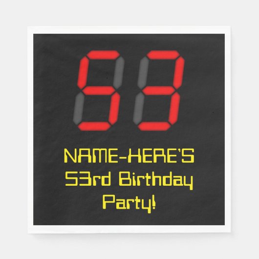 Serviette En Papier 53ème anniversaire : Rouge Digital Clock Style "53 (Devant)