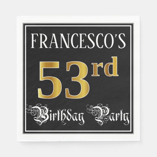 Serviette En Papier 53rd Birthday Party — Fancy Script, Faux Gold Look (Devant)