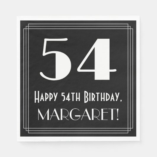 Serviette En Papier 54e anniversaire ~ Art Déco Inspiré Look "54", Nom (Devant)