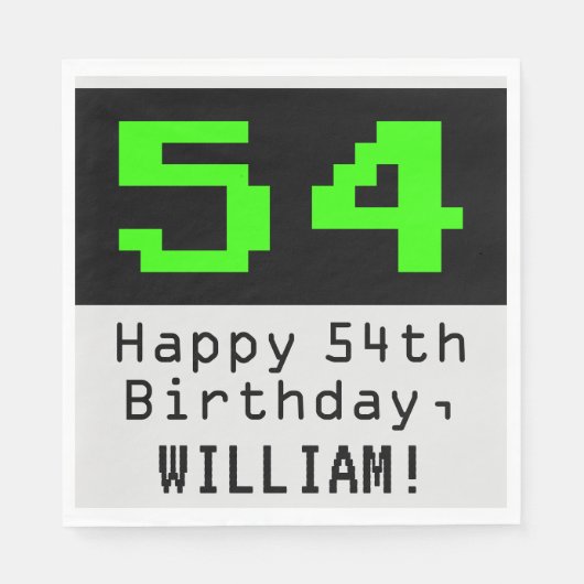Serviette En Papier 54e anniversaire - Nerdy / Geeky Style "54" & Nom (Devant)