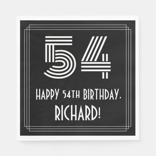 Serviette En Papier 54ème anniversaire : Art Déco Inspiré Look "54" +  (Devant)