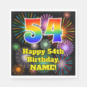 Serviette En Papier 54ème anniversaire : Fun Fireworks Motif + Rainbow (Devant)