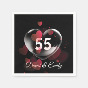 Serviette En Papier 55e Anniversaire Bulle cardiaque avec Coeurs rouge