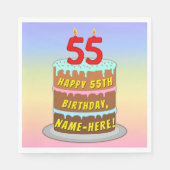 Serviette En Papier 55e anniversaire : Fun Cake and Candles + Nom pers (Devant)