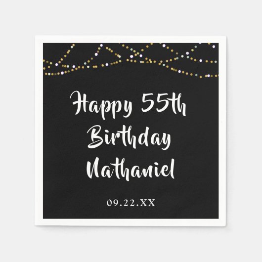 Serviette En Papier 55e anniversaire Moderne String lumières Noir (Devant)
