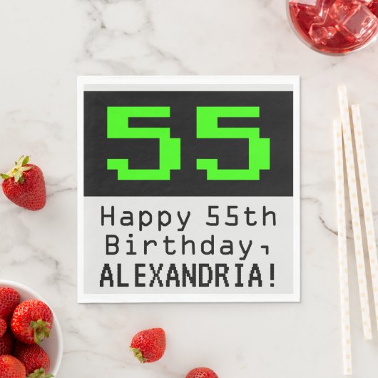 Serviette En Papier 55e anniversaire - Nerdy / Geeky Style "55" & Nom (En situation)