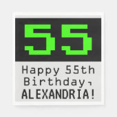 Serviette En Papier 55e anniversaire - Nerdy / Geeky Style "55" & Nom (Devant)