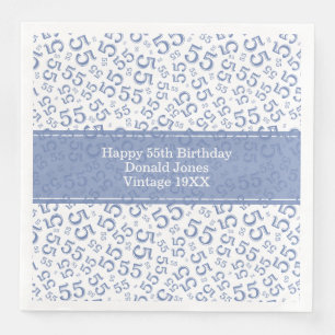 Serviette En Papier 55e anniversaire Numéro d'âge Motif bleu/blanc