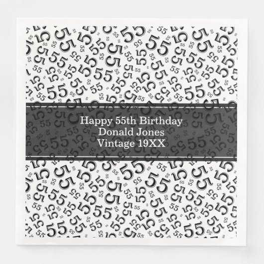 Serviette En Papier 55e anniversaire Numéro d'âge Motif noir/blanc (Devant)
