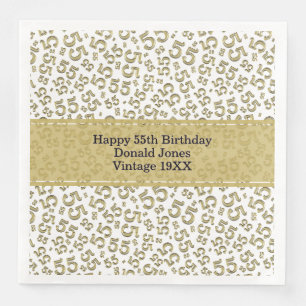 Serviette En Papier 55e anniversaire Numéro d'âge Motif or/blanc