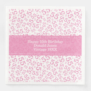 Serviette En Papier 55e anniversaire Numéro d'âge Motif rose/blanc