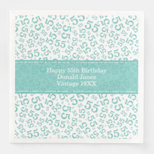 Serviette En Papier 55e anniversaire Numéro d'âge Motif Turquoise/blan