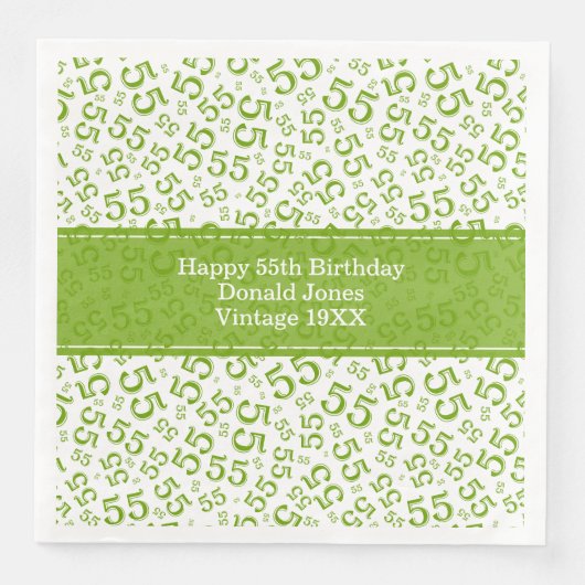 Serviette En Papier 55e anniversaire Numéro d'âge Motif Vert/blanc (Devant)
