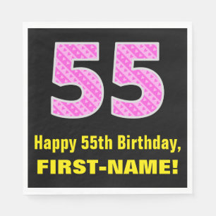 Serviette En Papier 55e anniversaire : Pink Stripes and Hearts "55" +