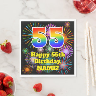 Serviette En Papier 55ème anniversaire : Fun Fireworks Motif + Rainbow