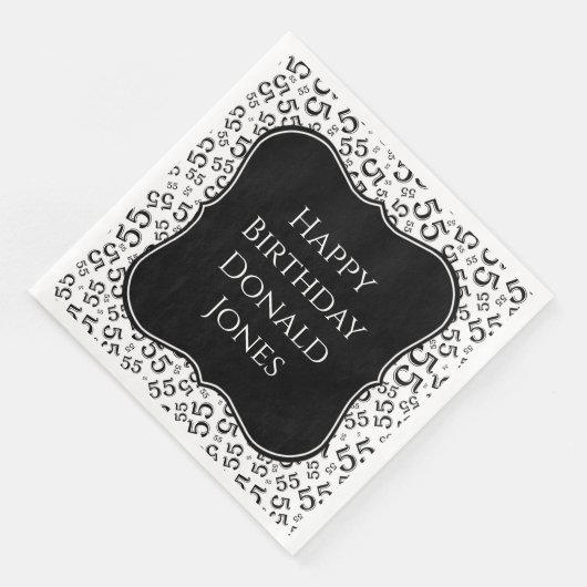 Serviette En Papier 55th Birthday Black/White Bracket Number Pattern (Coin)