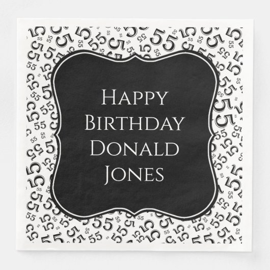 Serviette En Papier 55th Birthday Black/White Bracket Number Pattern (Devant)