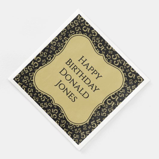 Serviette En Papier 55th Birthday Gold/Black Bracket Number Pattern (Coin)