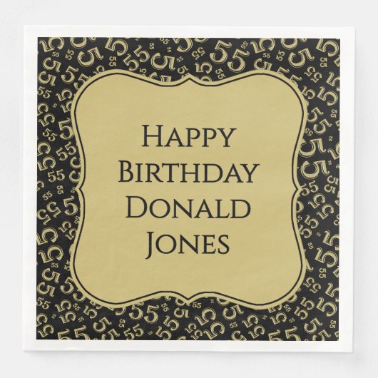 Serviette En Papier 55th Birthday Gold/Black Bracket Number Pattern (Devant)