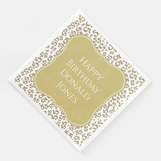 Serviette En Papier 55th Birthday Gold/White Bracket Number Pattern (Coin)