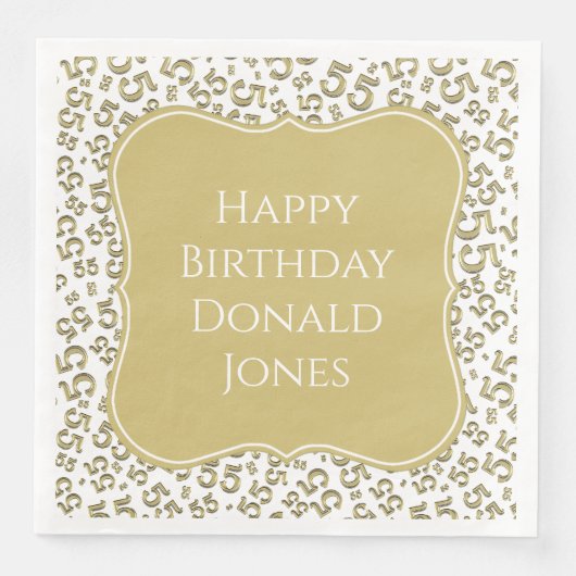 Serviette En Papier 55th Birthday Gold/White Bracket Number Pattern (Devant)