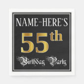 Serviette En Papier 55th Birthday Party — Fancy Script, Faux Gold Look (Devant)