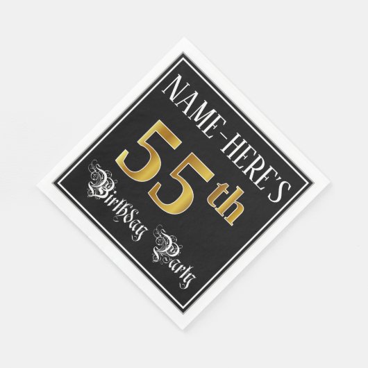 Serviette En Papier 55th Birthday Party — Fancy Script, Faux Gold Look (Coin)