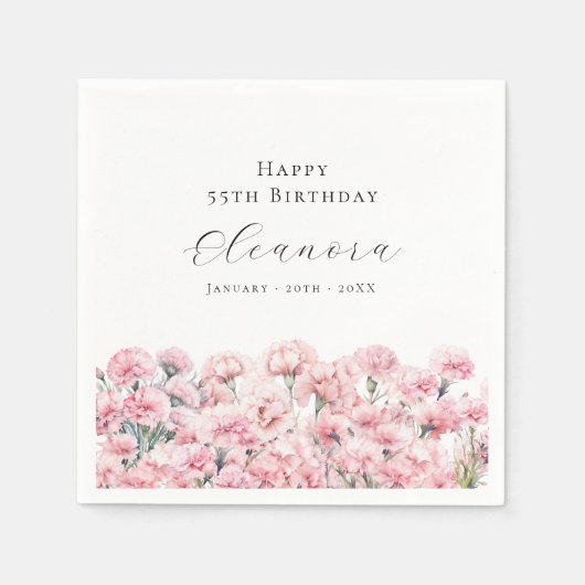 Serviette En Papier 55th Birthday Pink Carnation January Birth Flower (Devant)