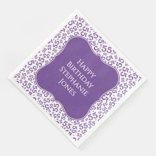 Serviette En Papier 55th Birthday Purple/White Bracket Number Pattern (Coin)