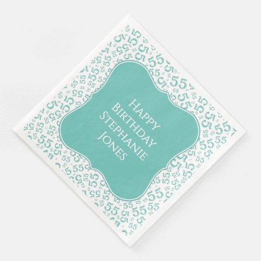 Serviette En Papier 55th Birthday Teal/White Bracket Number Pattern (Coin)