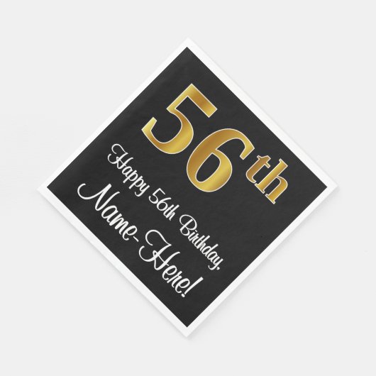 Serviette En Papier 56e anniversaire ~ Elégant Luxueux Faux Gold Look  (Coin)