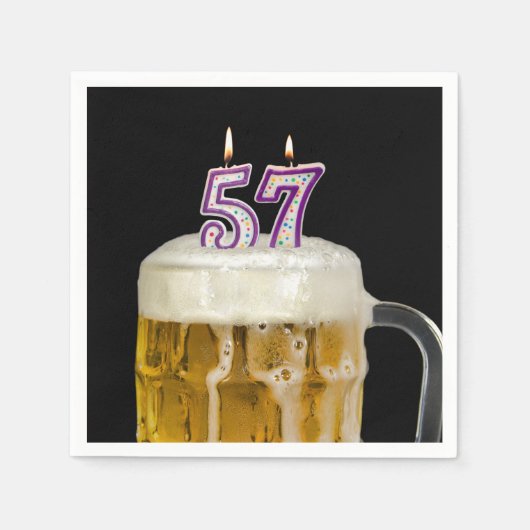 Serviette En Papier 57e anniversaire Bière sur noir (Devant)