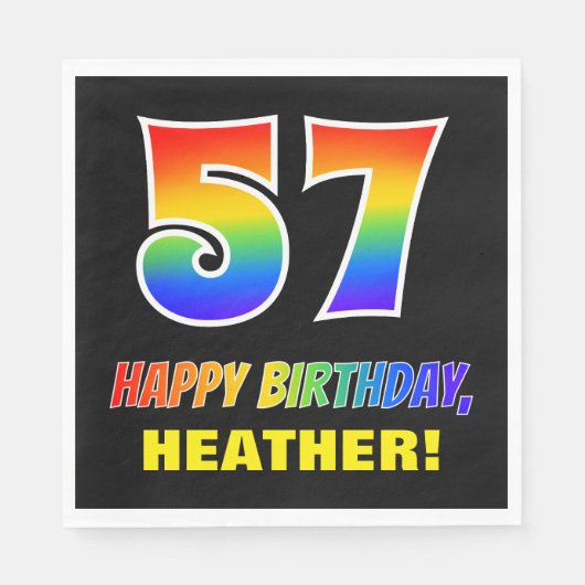 Serviette En Papier 57e anniversaire : Bold, amusant, simple, arc-en-c (Devant)