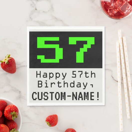 Serviette En Papier 57e anniversaire - Nerdy / Geeky Style "57" & Nom (En situation)