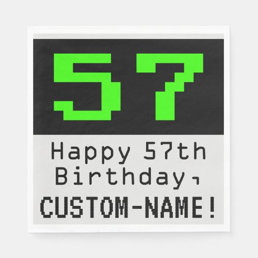 Serviette En Papier 57e anniversaire - Nerdy / Geeky Style "57" & Nom (Devant)