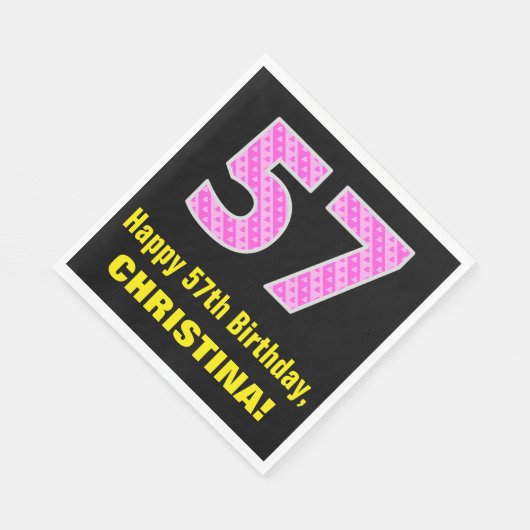 Serviette En Papier 57ème anniversaire : Pink Stripes and Hearts "57" (Coin)