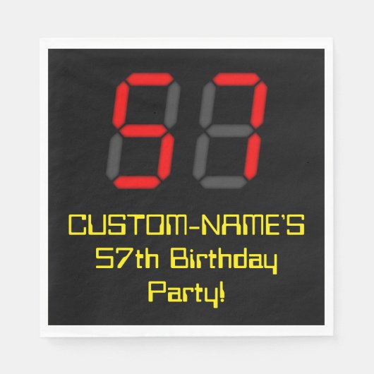 Serviette En Papier 57ème anniversaire : Rouge Digital Clock Style "57 (Devant)