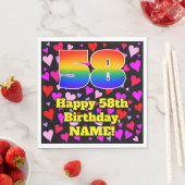 Serviette En Papier 58e anniversaire : Amour Hearts Motif, Arc-en-ciel (En situation)