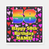 Serviette En Papier 58e anniversaire : Amour Hearts Motif, Arc-en-ciel (Devant)