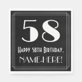 Serviette En Papier 58e anniversaire ~ Art Déco Inspiré Look "58", Nom (Devant)
