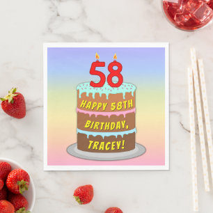 Serviette En Papier 58e anniversaire : Fun Cake and Candles + Nom pers