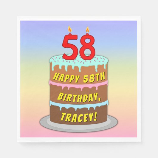 Serviette En Papier 58e anniversaire : Fun Cake and Candles + Nom pers (Devant)