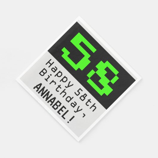 Serviette En Papier 58e anniversaire - Nerdy / Geeky Style "58" & Nom (Coin)