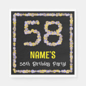 Serviette En Papier 58e Anniversaire : Nombre de fleurs florales, nom  (Devant)