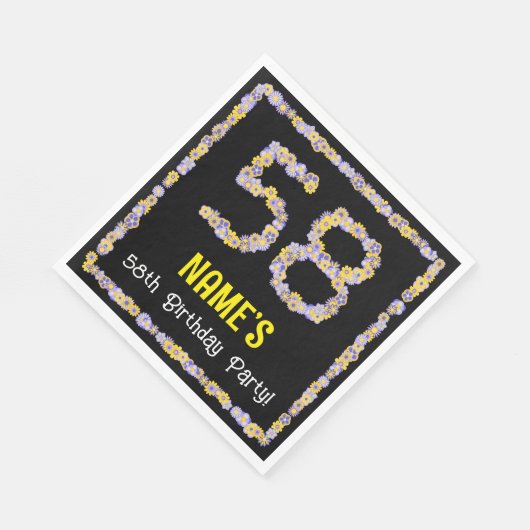 Serviette En Papier 58e Anniversaire : Nombre de fleurs florales, nom  (Coin)
