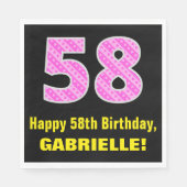 Serviette En Papier 58e anniversaire : Pink Stripes and Hearts "58" + (Devant)